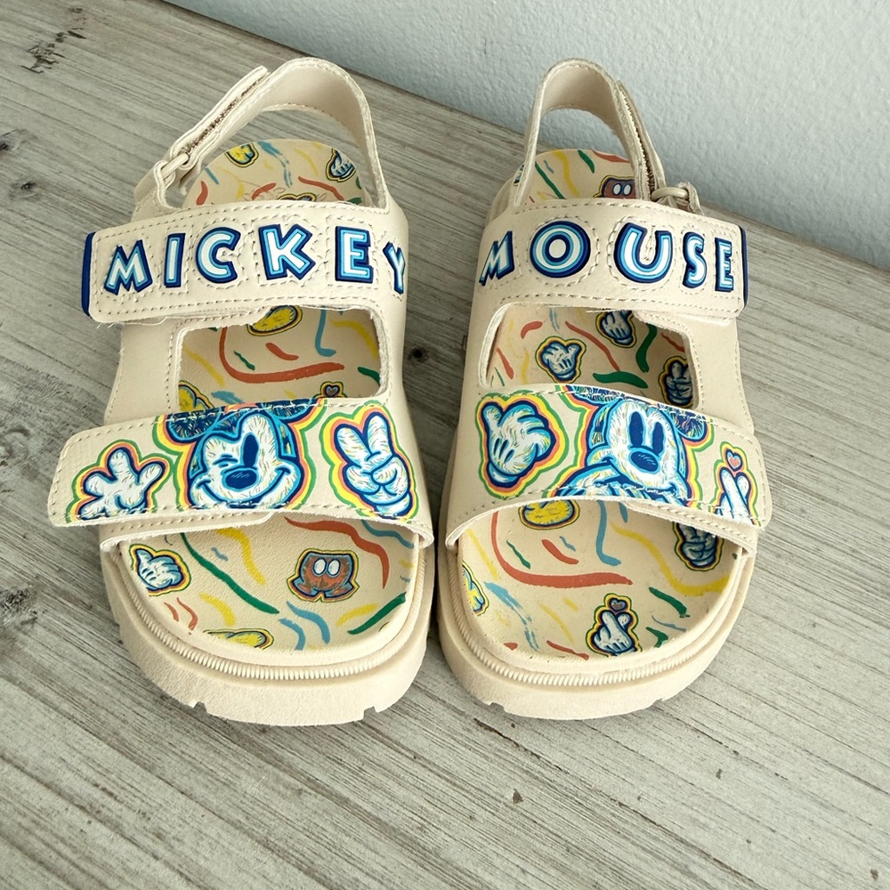 Zara Cream Mickey Mouse Kids Sandals with Multicolor Print